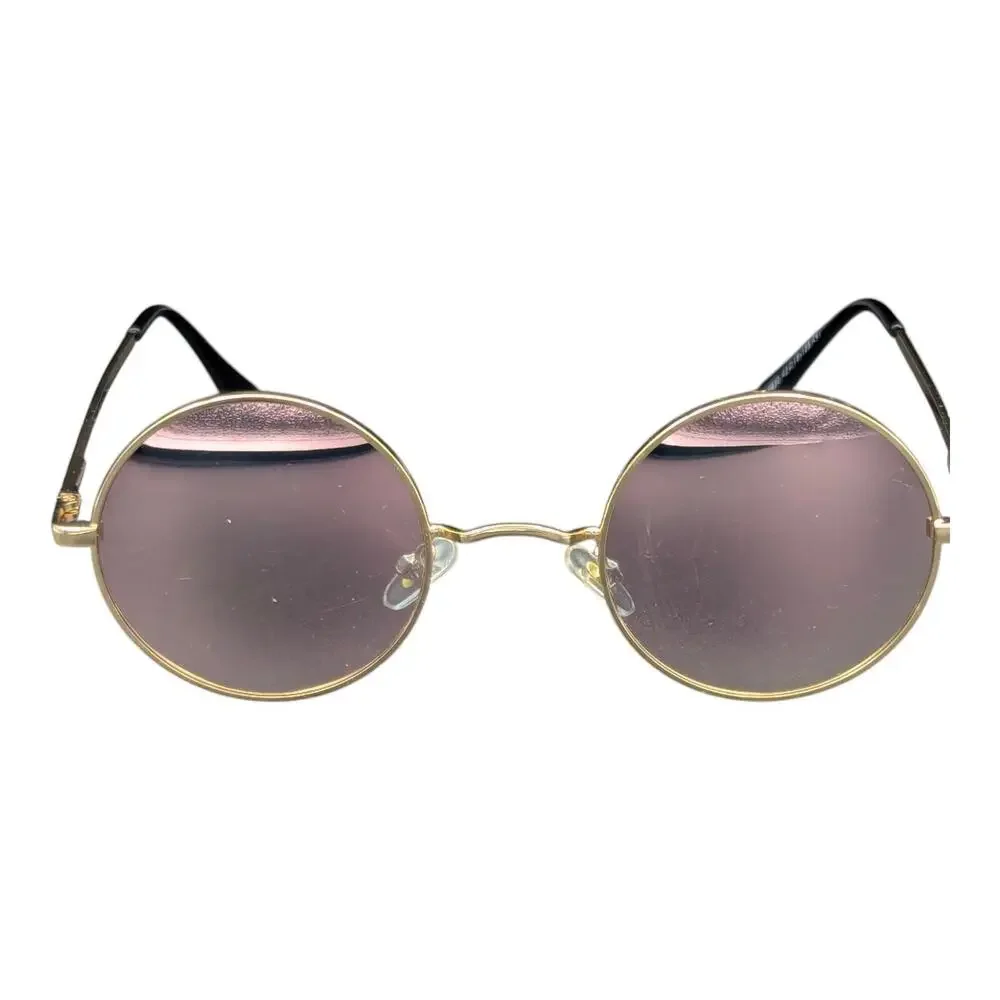 Gold Round Hippie Pink Lens Tint Sunglasses 46-18‎